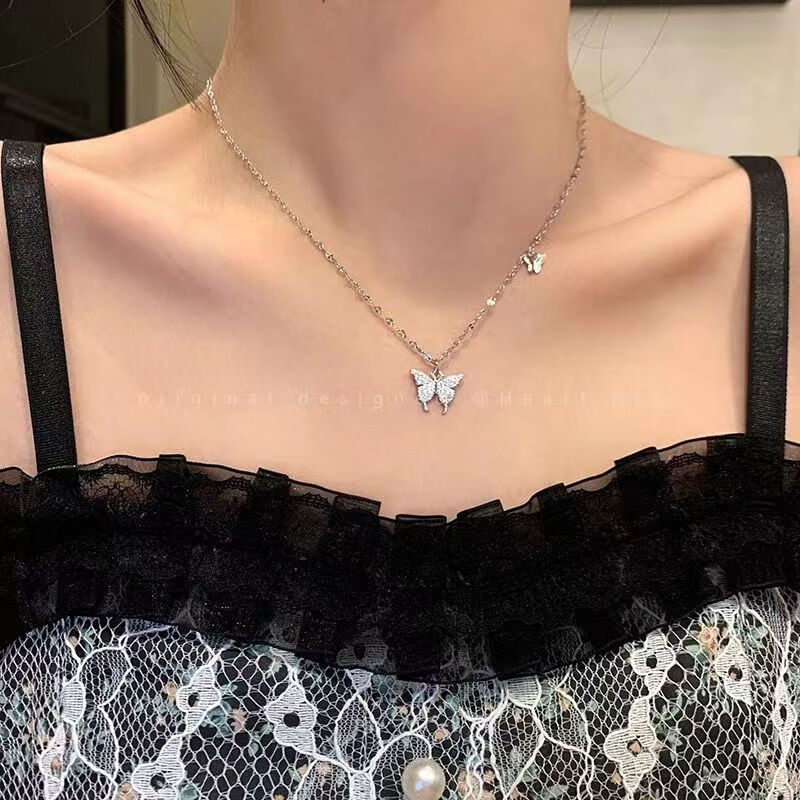 星星项链女ins小众设计感轻奢锁骨链蝴蝶结颈链学生闺蜜吊坠 闪钻蝴蝶