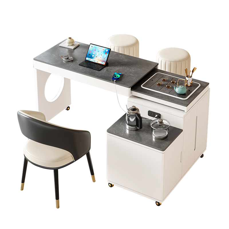 华日茶桌椅组合移动伸缩可旋转小户型阳台轻奢现代岩板小茶台家用茶桌 茶台