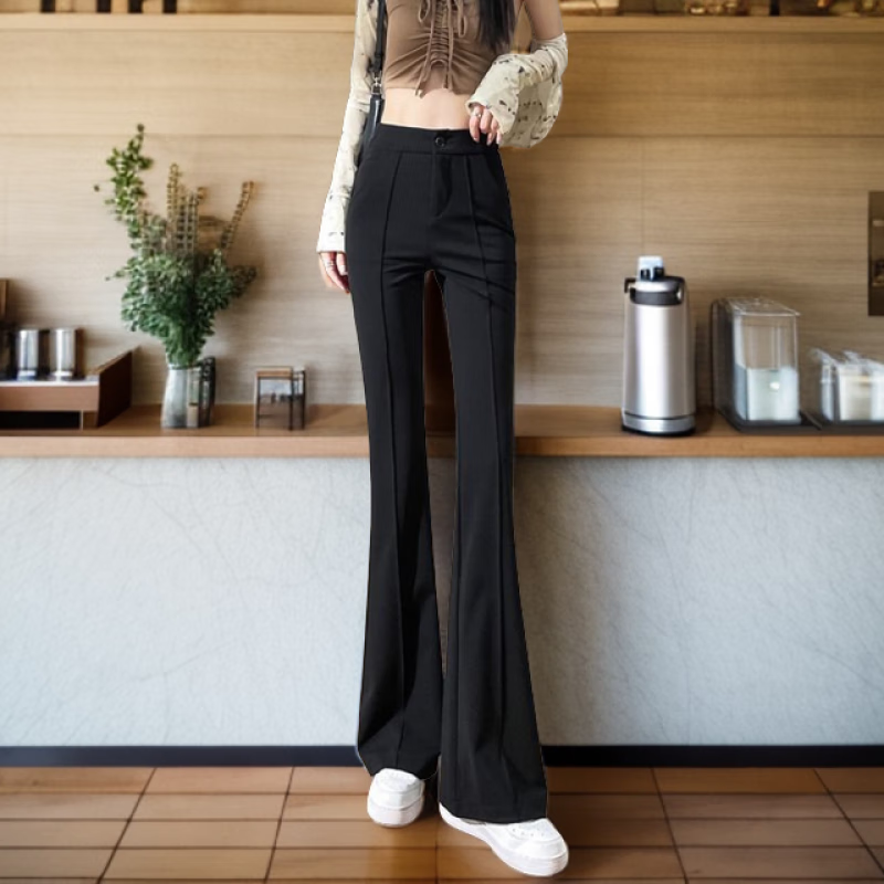 GIOIO微喇休闲裤女2025秋冬新款高腰修身显瘦垂感小个子西装裤长裤 黑色常规 加绒 (建议身高158-169) 3XL 3XL(建议145-160斤)