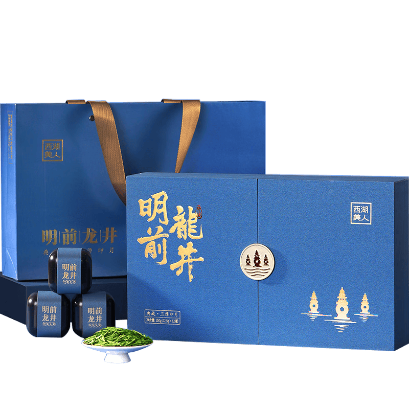 西湖美人绿茶明前特级龙井茶新茶叶礼盒小罐装茶150g高档年货送长辈领导