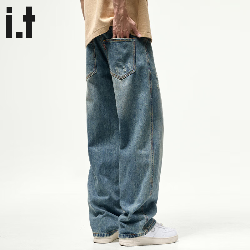:CHOCOOLATE  it美式复古牛仔裤男2025秋季新款潮流直筒宽松长裤 浅蓝色 【秋季新品】 31 【建议130-140斤】