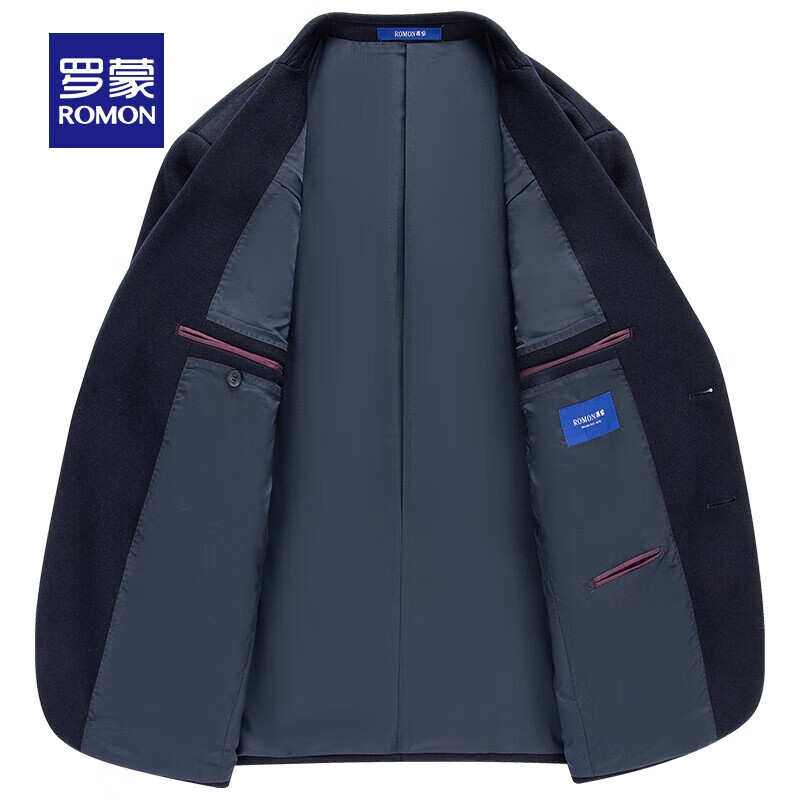 罗蒙（ROMON）【含绵羊毛】西服男商务休闲2026秋冬新款中青年时尚单西装外套 藏青色 5F213090 44 (165)