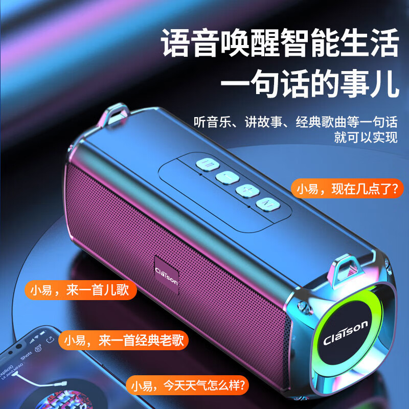 CLAISON蓝牙音箱柏林之音智能音响重低音炮家庭户外便携式桌面电脑无线音响家用防水可插卡高音质超长续航 黑色【语音交互丨长续航】升级款
