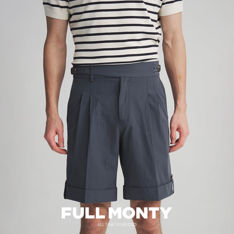 FULL MONTY【亚麻】廓尔格短裤男士休闲裤蓝色宽松直筒五分裤2025年春夏新款 雾蓝色40023 L