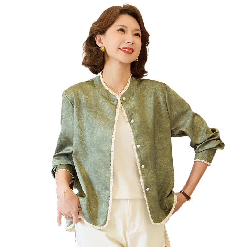 淺戀媽媽春秋裝國(guó)風(fēng)休閑薄款小衫中年女裝減齡百搭上衣中老年開(kāi)衫外套