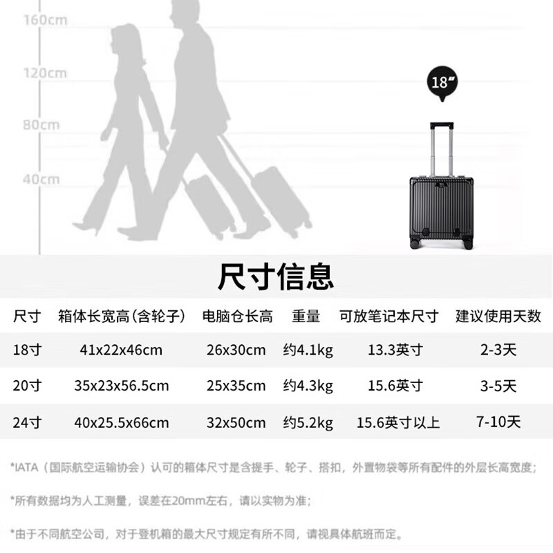 Walker Shop轻奢品牌登机箱铝框拉杆箱小型轻便商务旅行箱前置开口行李箱子 深灰色 20英寸 【竖版登机箱】