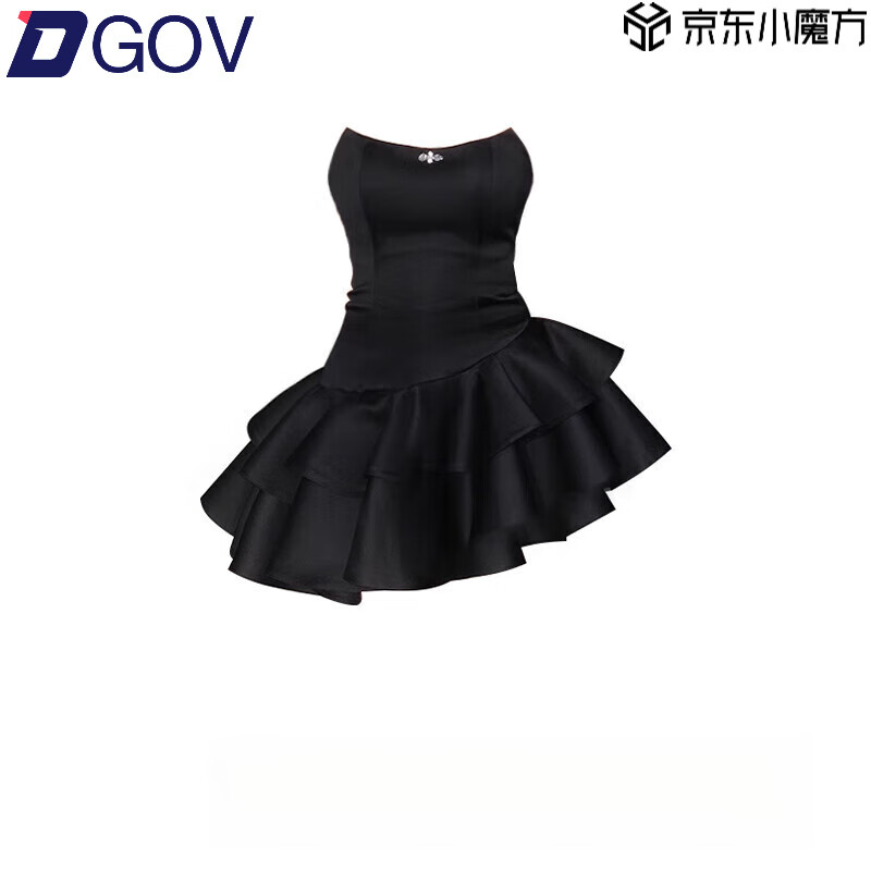 DGOV生日聚會(huì)小禮服黑色連衣裙女夏季新款抹胸短裙不規(guī)則蛋糕裙蓬蓬裙 黑色 XL 建議120-135斤