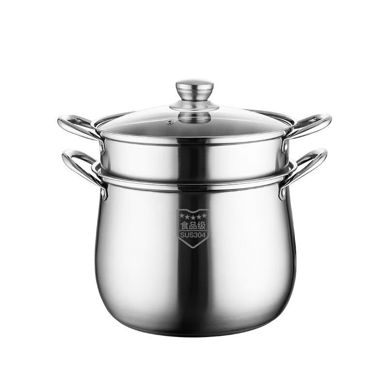 拓进德国进口品质特厚304不锈钢汤锅加高家用双层煲汤锅大容量蒸锅煮 304特厚高汤锅24cm（无蒸格） 1cm