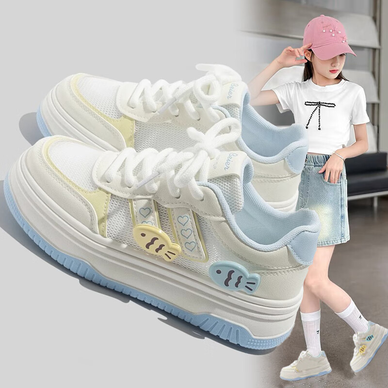绿倮（LVLUO）女童运动网鞋夏季2025新款网面透气女孩小白鞋中大童板鞋儿童鞋子 156蓝色【单网】 36 内长约22.5CM