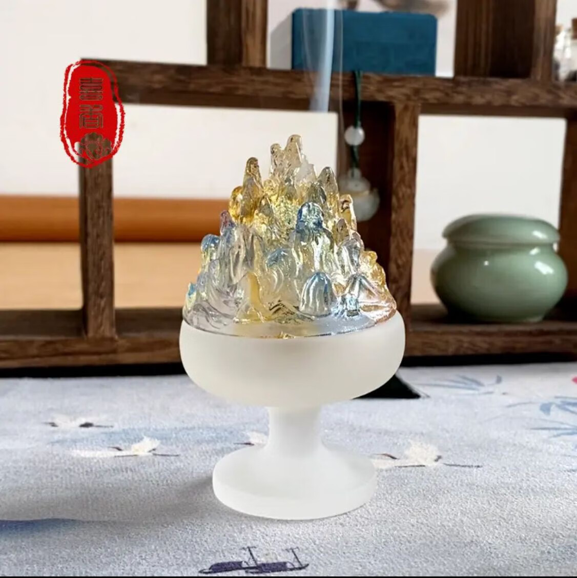 何健弓琉璃博山炉盘香炉家用室内篆香炉沉香檀香熏香炉禅意摆件 博山