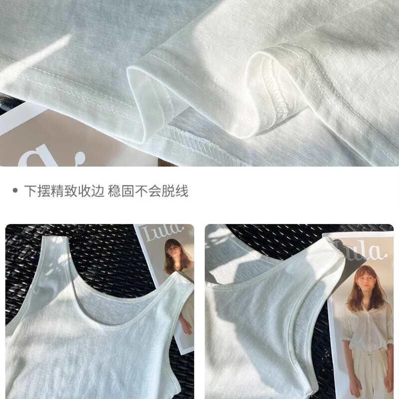 浪莎吊带背心女夏季新款外穿棉麻打底宽松慵懒上衣宽肩带无袖t恤内搭 白+黑【两件更优惠】背心款 L 【推荐115-130斤】