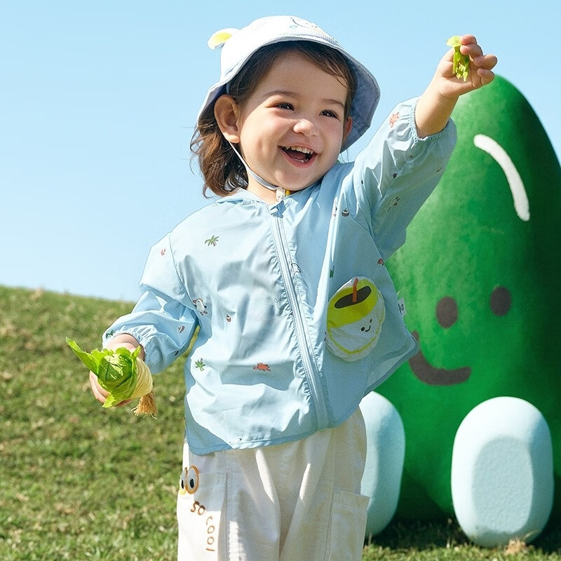 巴拉巴拉儿童防晒衣男童女童宝宝外套年夏季薄透气夏装婴儿防晒衣可爱 蓝色调-UPF50+，可收纳 100