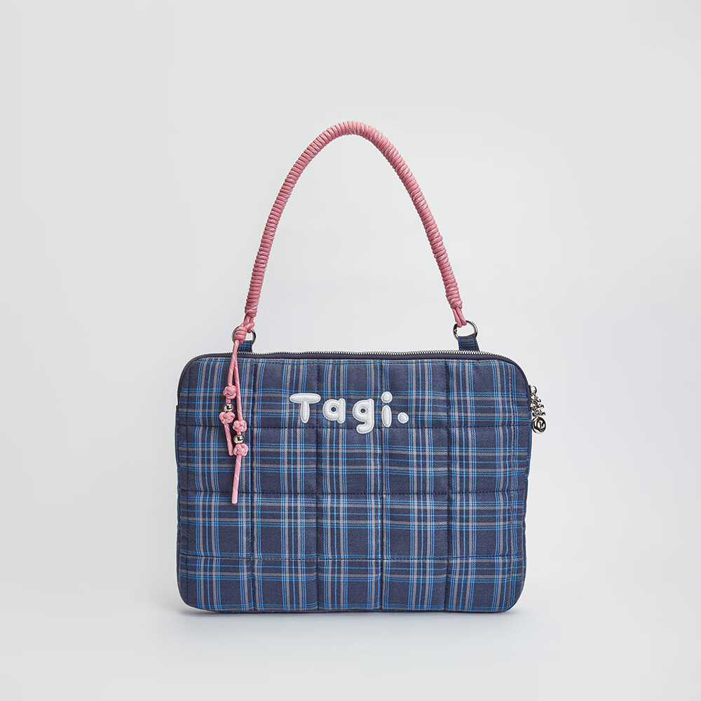 Tagi.Tagi.编织小枕头充棉刺绣串珠手提单肩电脑包笔记本包 蓝莓饼干