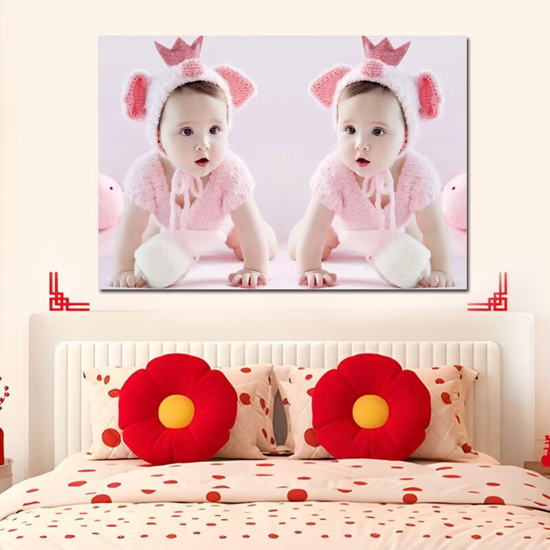 新款龙凤胎宝宝贴画自粘宝宝海报卧室装饰画婚房床头双胞胎墙贴画