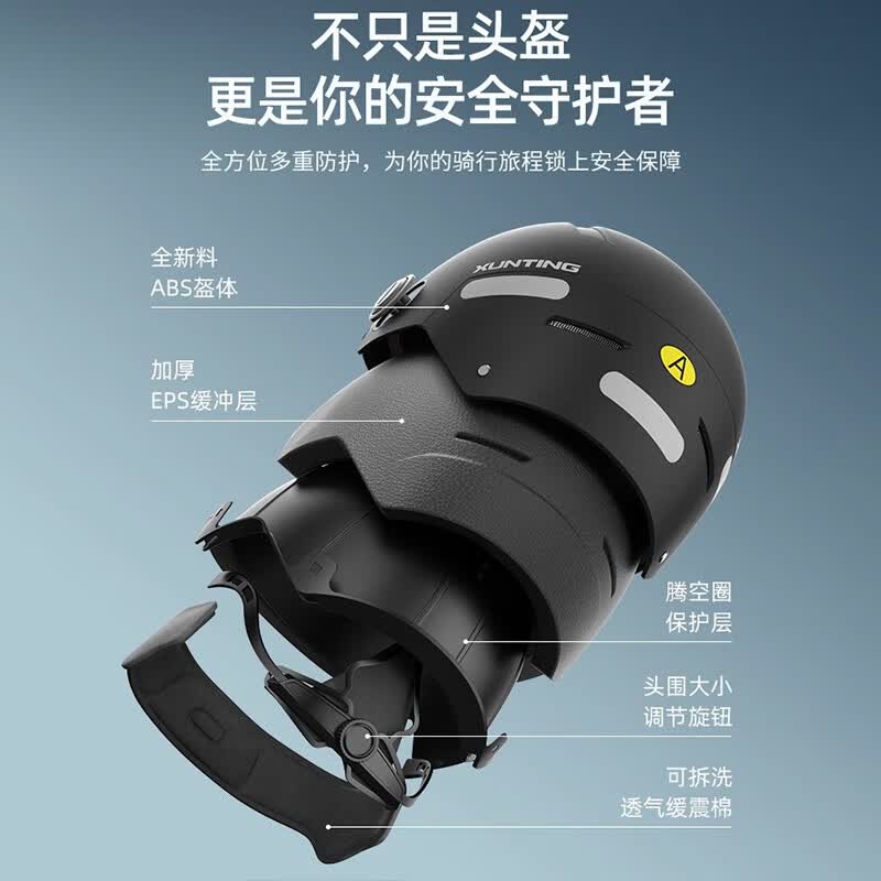 迅霆（XUNTING）特大号摩托车头盔男防晒3C认证夏季透气安全帽电瓶电动车大码半盔 3C大码 黑【短透+短茶】头围58-64cm
