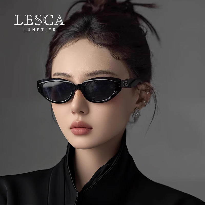 LESCA LUNETIER墨镜复古猫眼高级感男女2025新潮防紫外线开车窄框太阳镜开学