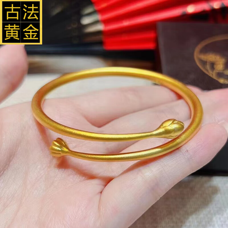 小腰金古法金兩世歡黃金手鐲開口推拉活口和和美美古風(fēng)999足金鐲子女士 古法黃金手鐲兩世歡約36.67克