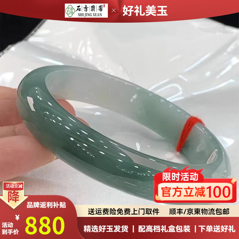 石季 高端玉手镯缅甸翡翠玉镯子油青冰糯种处理玉石送人收藏礼物 内径59-60mm