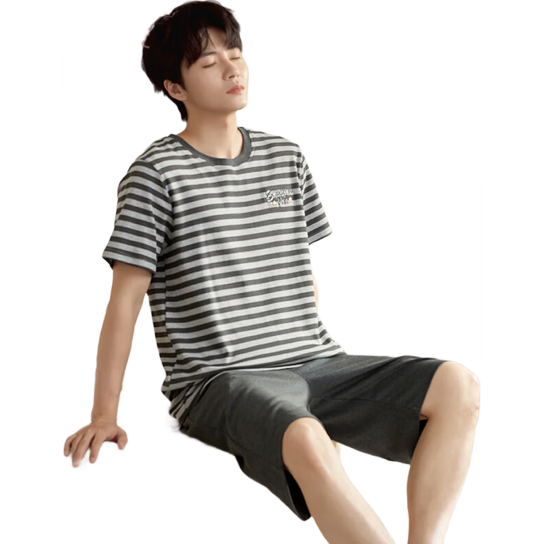 百亿补贴:芬腾可安(FENTENGCARE)男士睡衣男夏季柔软舒适短袖短裤休闲条纹圆领套头夏天家居服Q359.9元