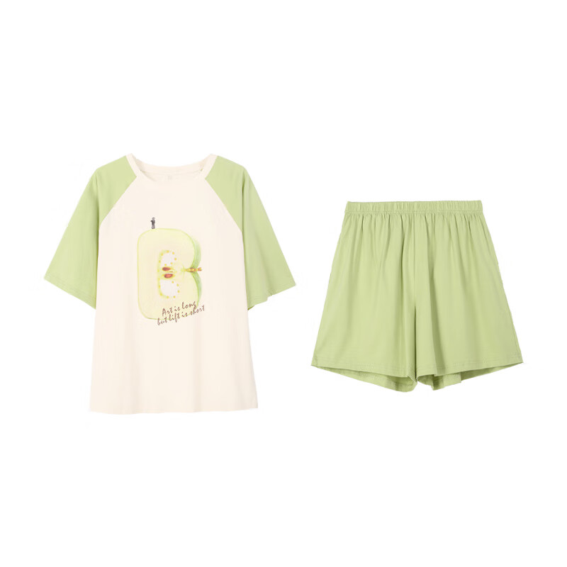 安之伴【巨凉感】睡衣女夏季2026新款纯棉甜美可爱卡通宽松可外穿家居服 苹果绿【柔软有弹性-超入眠】 M