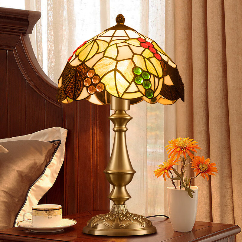 冠雅美式全铜台灯复古奢华装饰床头灯高端客厅书房别墅酒店卧室欧式灯 黄铜+磨砂玻璃灯罩 配8瓦三档亮度灯泡