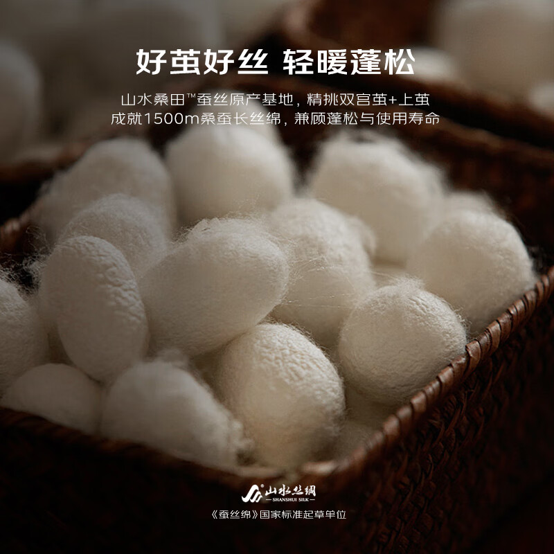 山水丝绸 蚕丝被子被芯全棉提花双宫茧长丝100%桑蚕丝秋被冬被二合一保暖 四季通用-净重1+2斤子母被 150*210cm(国标优等品)