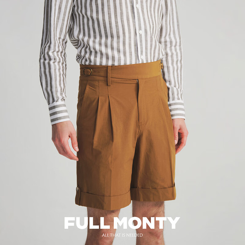 FULL MONTY【亚麻】姜黄色廓尔格五分裤宽松直筒休闲裤短裤男夏2025年新款 姜黄色40010 L