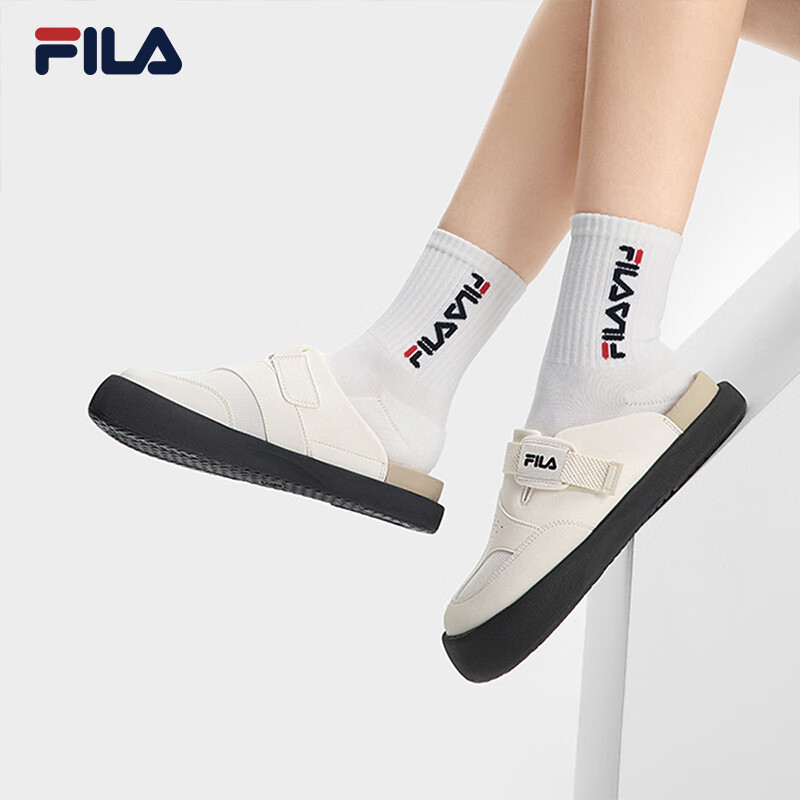 FILA斐乐拖鞋女鞋休闲勃肯鞋2025夏季新款元气拖鞋透气舒适凉拖 豆腐白-TF 35.5