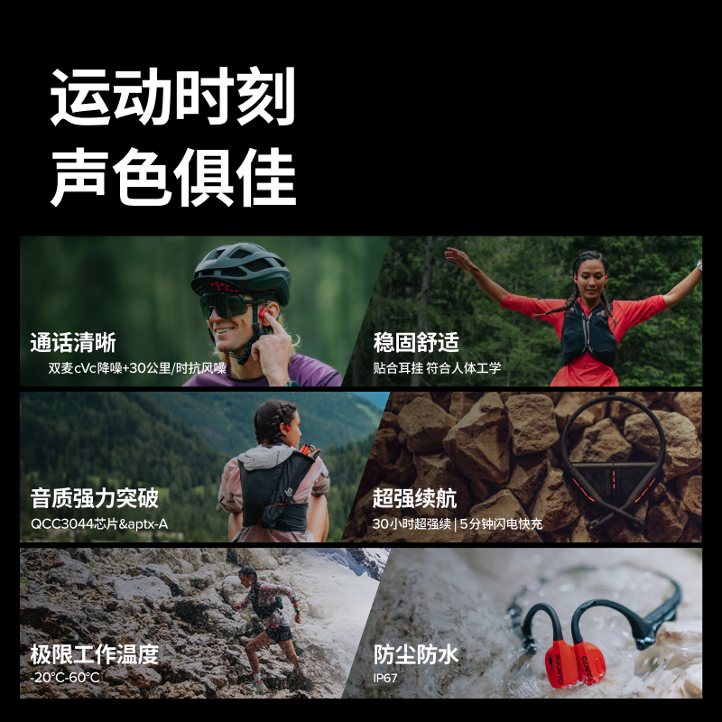 SUUNTO颂拓Wing 【骑行稳固抗风噪】专业运动骨传导蓝牙耳机户外跑步无线挂脖耳夹开放式不入耳长续航 熔岩红【含充电舱】-推荐