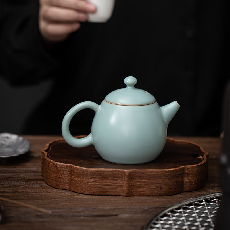 苏氏陶瓷汝窑泡茶壶开片可养金线汝瓷新款龙蛋茶壶礼盒装200ml 天蓝色