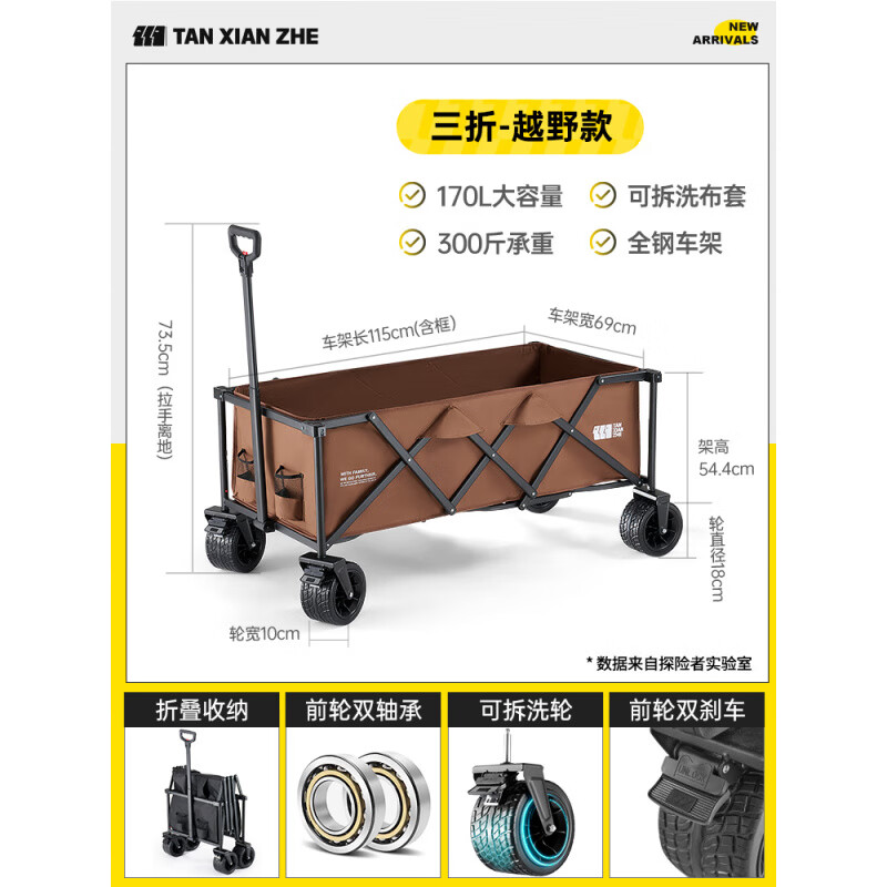 探險(xiǎn)者露營(yíng)推車(chē)戶外可折疊營(yíng)地車(chē)野餐野營(yíng)手拉小拖車(chē)超大拉車(chē)桌板 特價(jià)熱銷(xiāo)火巖咖-飛機(jī)減震加長(zhǎng)款