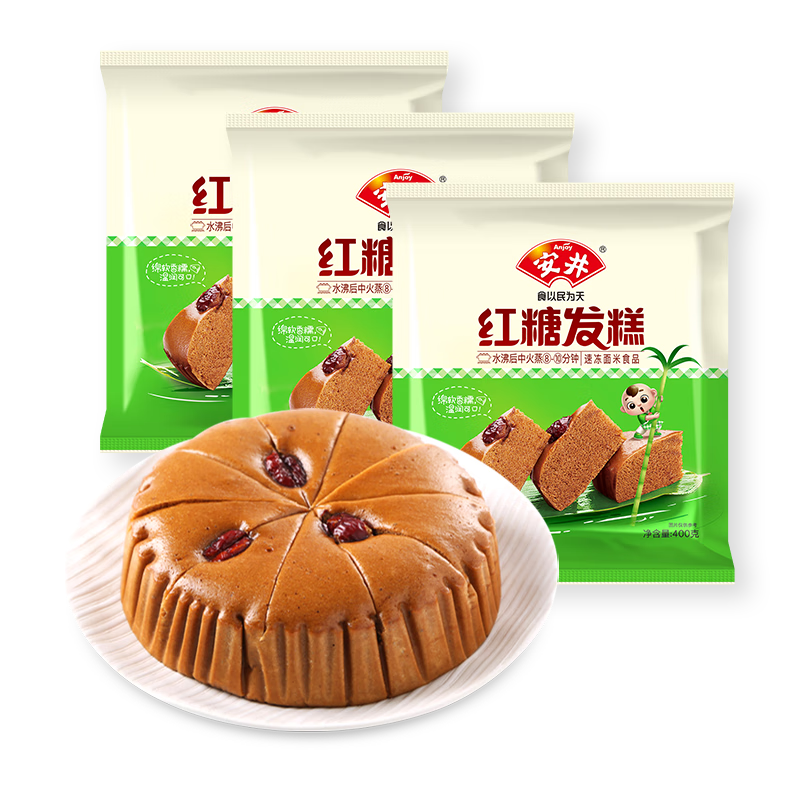 安井 紅糖發(fā)糕 400g*3袋 每袋10塊裝 家庭裝切糕面點(diǎn) 速凍早餐半成品