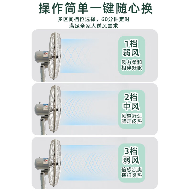 金羚风扇16寸家用落地扇大风量办公室强力台式电扇摇头电扇宿舍电风扇 16寸【7扇叶】120分钟定时/电源线长1.6米