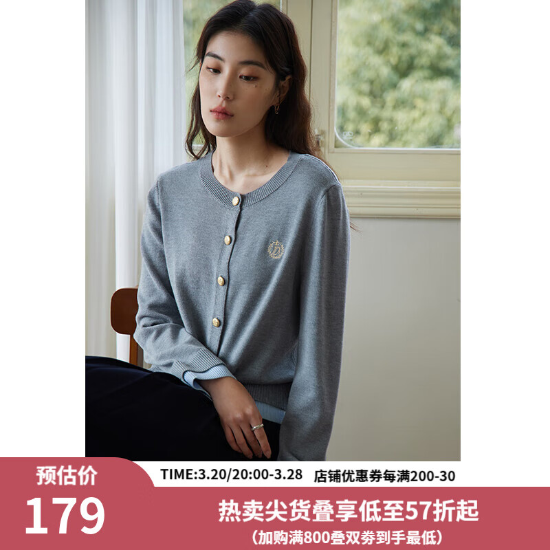 獨(dú)束大碼女裝學(xué)院風(fēng)撞色假兩件針織衫女春裝新款經(jīng)典圓領(lǐng)學(xué)院風(fēng) 城堡灰 XL (尺碼：3)