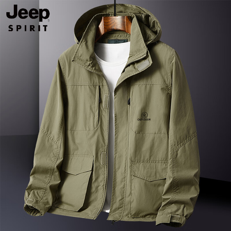 JEEP SPIRIT2025春秋季新款多袋夾克男裝軍旅風(fēng)工裝戶外休閑沖鋒速干外衣外套 卡其色 M