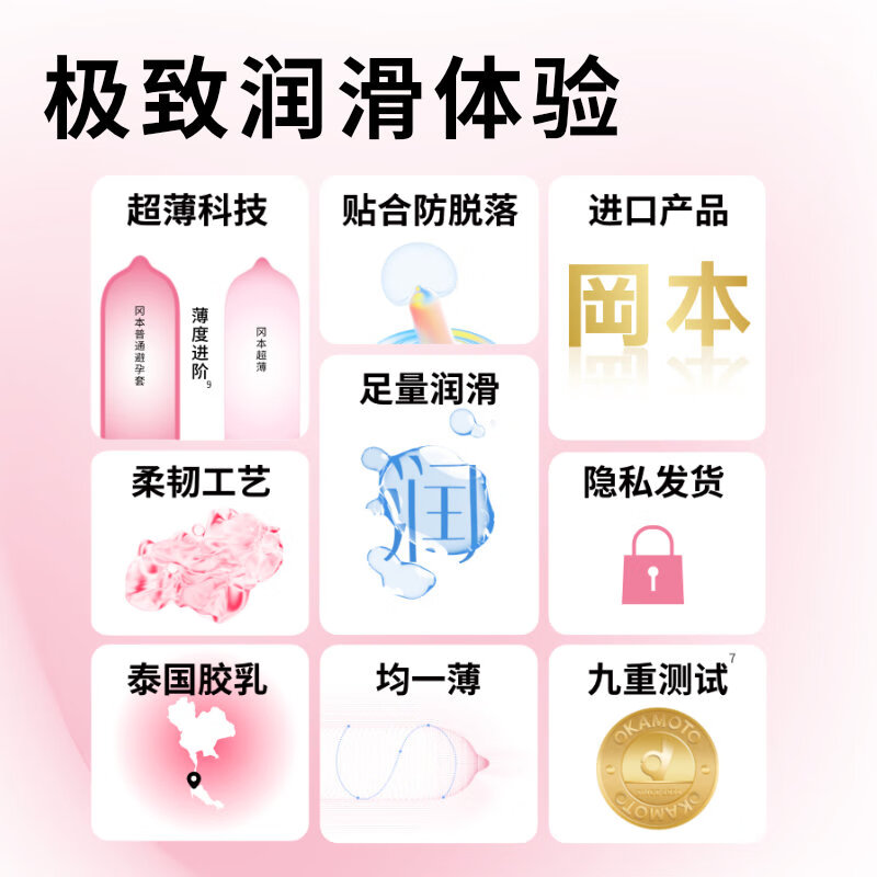 冈本（OKAMOTO）避孕套 进口超薄粉润3片 男女用裸感安全套套成人情趣计生用品