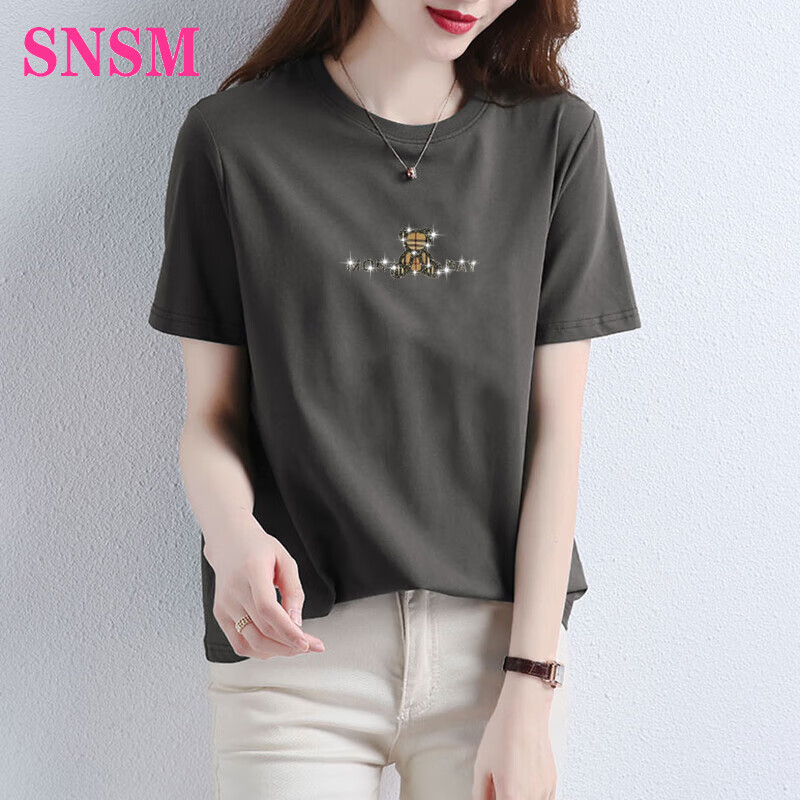 SNSM冰丝t恤女短袖2025新款韩版宽松显瘦百搭上衣打底衫潮 白色【经典熊】 XL 【建议120-130斤】