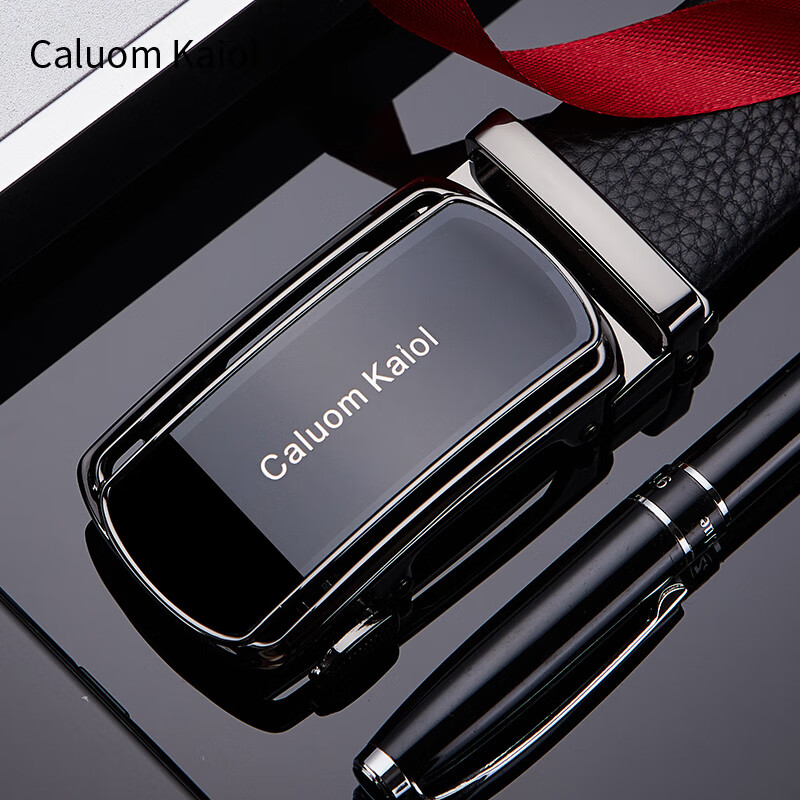 Caluom Kaiol品牌皮带男真皮男士腰带牛皮自动扣商务裤带父亲节礼物送爸爸老公 【专柜礼盒】8059百搭枪色/外穿式 115cm -130cm默认随机（可修剪）