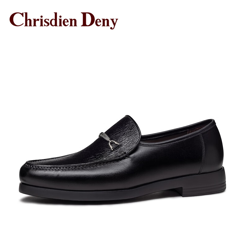 chrisdien deny男鞋意大利进口袋鼠皮鲨鱼皮商务休闲皮鞋套脚商务乐福