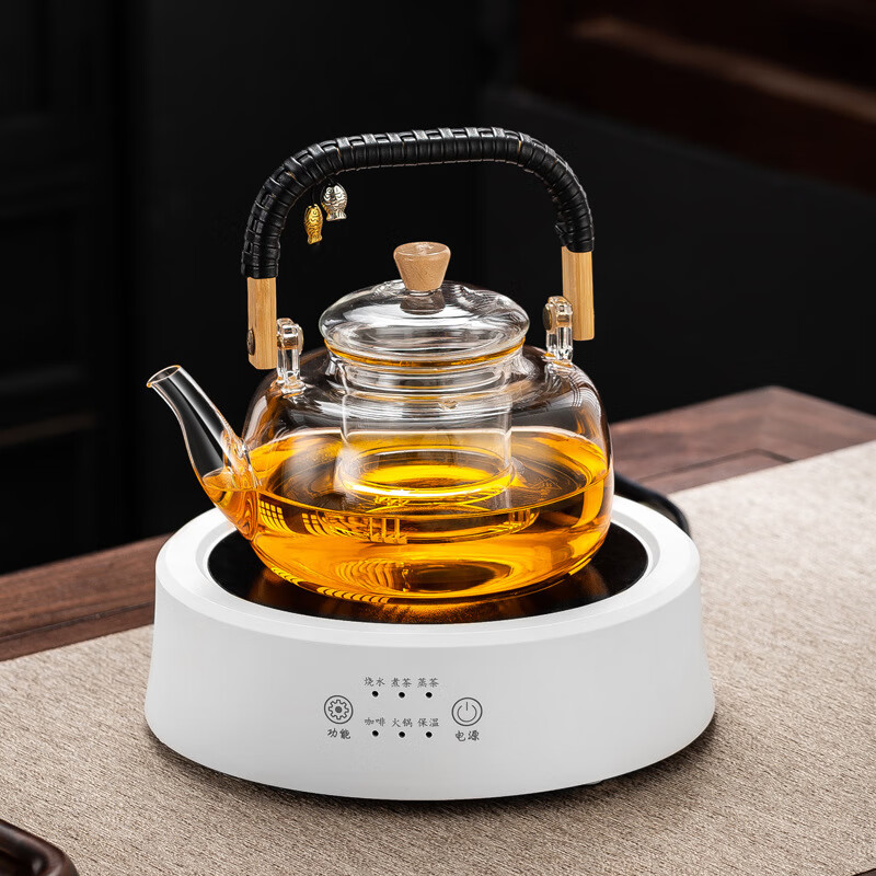 【厂家直发】升级1500W电陶炉静音煮茶专用小型烧水迷你茶炉煮茶 黑色电陶炉SK2008+双鱼壶