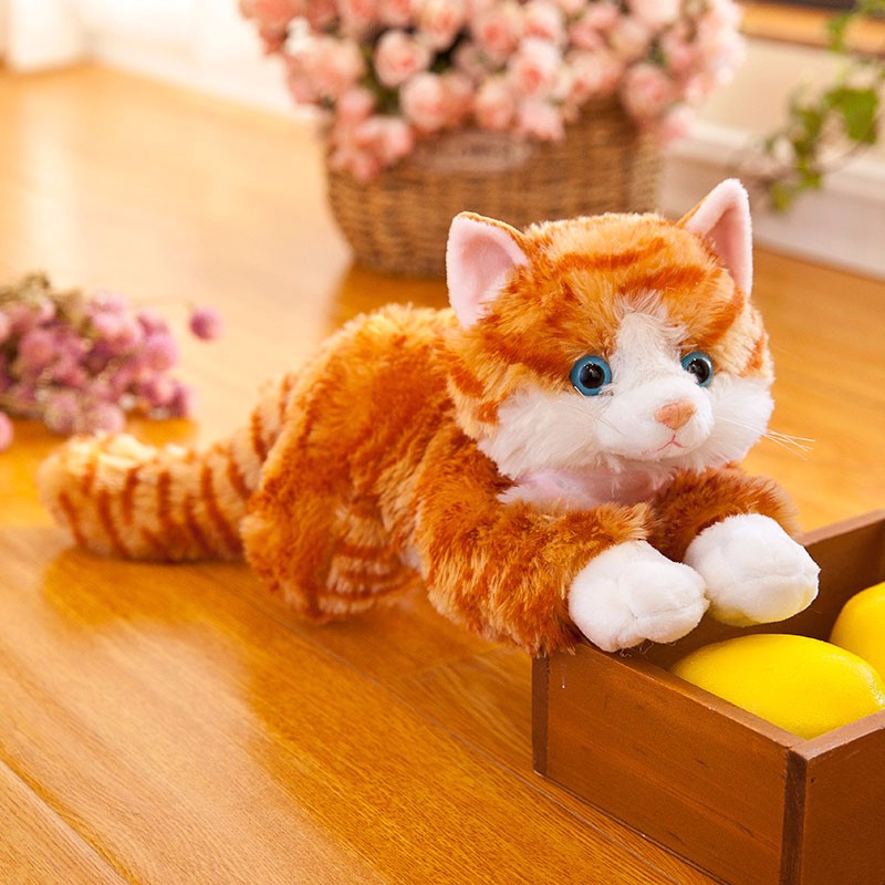 会叫软毛绒玩具玩偶布娃娃公仔儿童小猫趴趴猫发声抱枕 黄色条纹猫 48