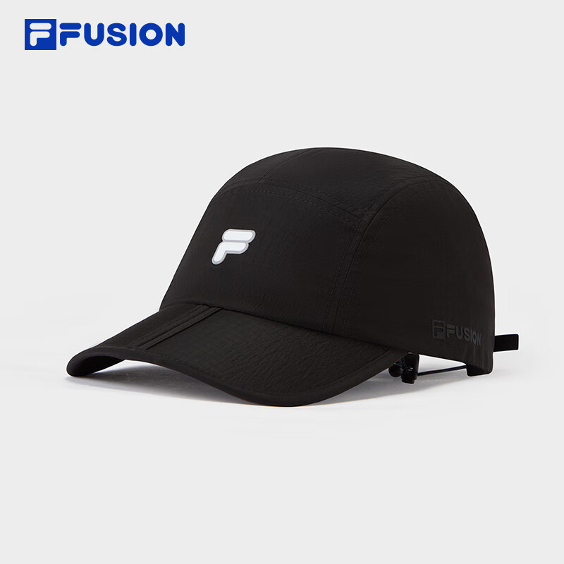 FILA FUSION斐乐潮牌情侣款棒球帽2025夏季新款鸭舌帽防晒遮阳帽 深黑-BK XS