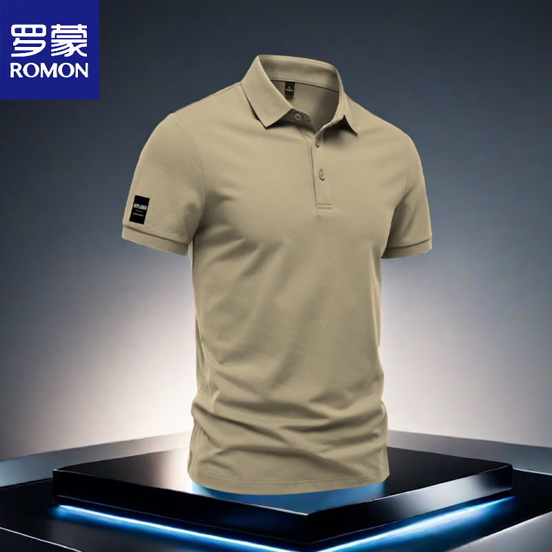 罗蒙（ROMON）新款t恤男士polo休闲夏季商务翻领多色透气户外半袖修身纯色大码 咖啡色 L 体重115-130斤