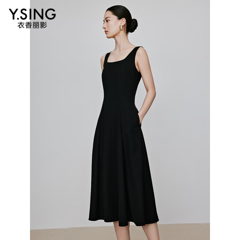 衣香麗影黑色背帶連衣裙女衣香麗影2025夏春季新款氣質(zhì)流行無袖背心小黑裙 烏黑 XS