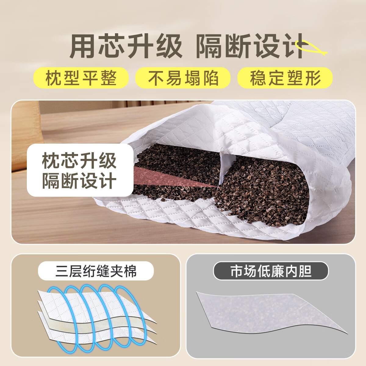 茶礼世家荞麦枕头护颈枕成人睡觉专用荞麦皮荞麦壳枕芯枕头学生宿舍睡眠枕 荞麦护颈枕 柠檬黄