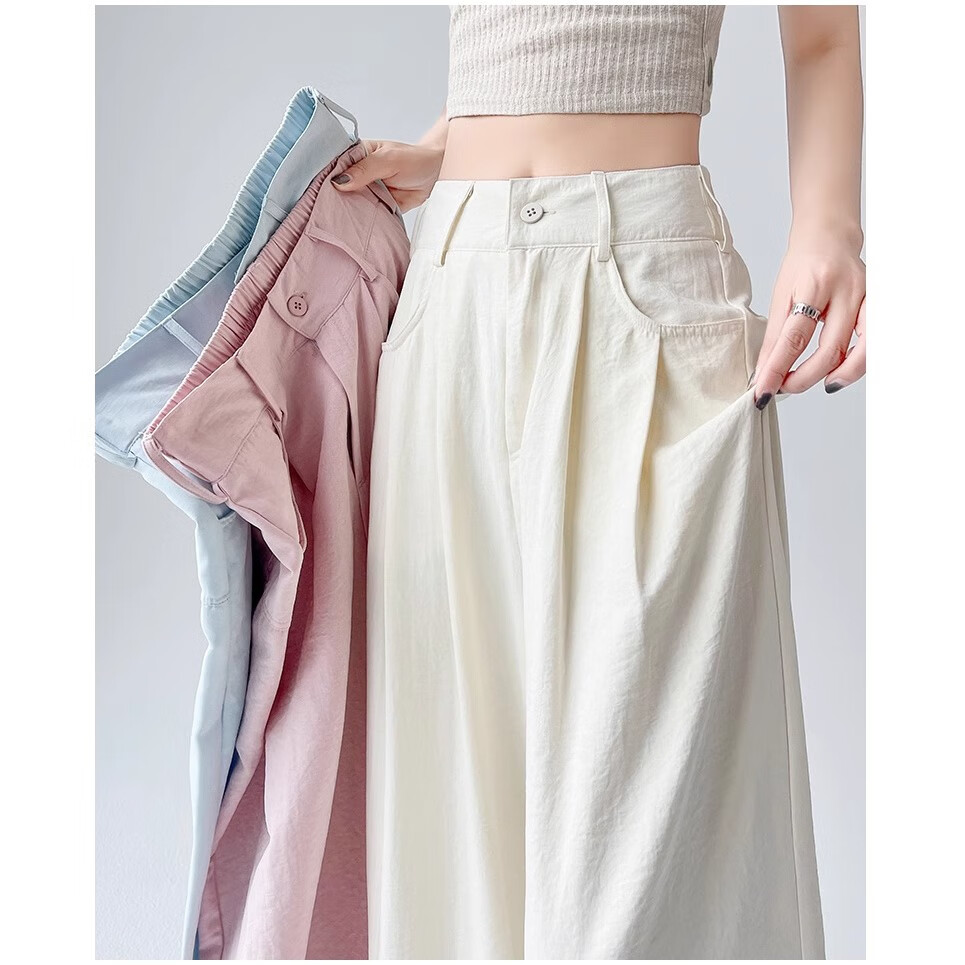 浪莎奶芙西装裤女春季薄款新款高腰垂感阔腿裤休闲宽松显瘦抗皱直筒裤 粉红色 【凉感抗皱不透光】 M 【推荐96-110斤】