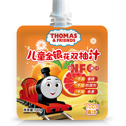 小火车（THOMAS & FRIENDS）托马斯小火车儿童金银花双柚汁100g袋装儿童NFC果汁饮料开袋即食 