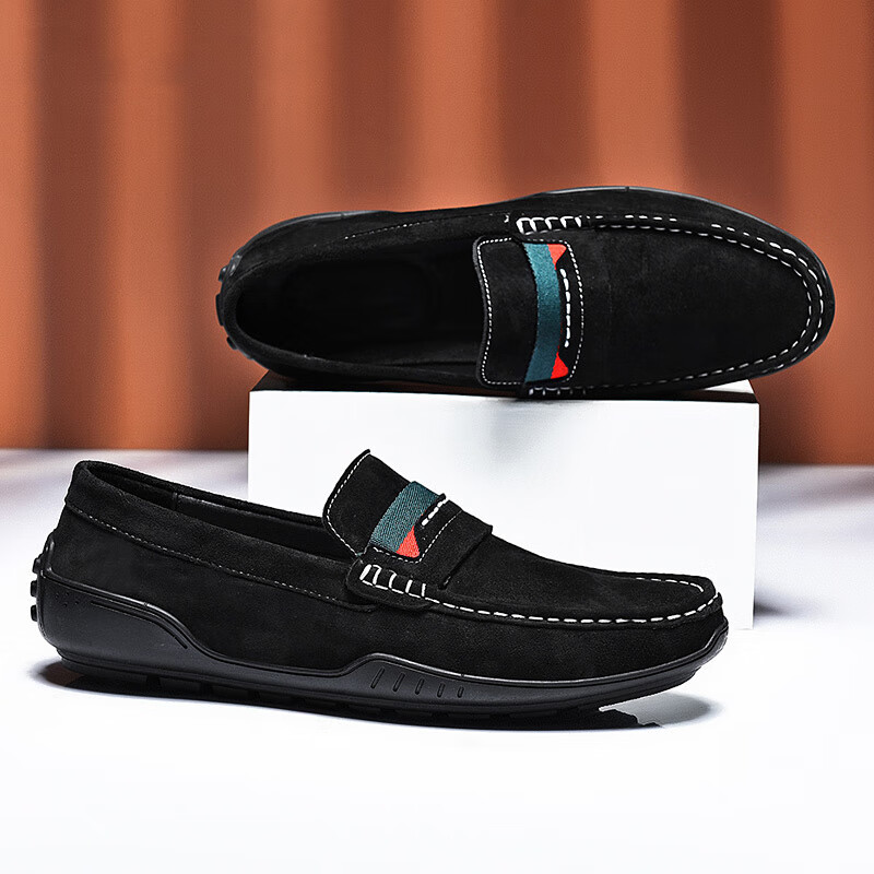 卡帝乐鳄鱼皮鞋男鞋男士商务休闲鞋真皮系带中老年爸爸职场西装通勤正装鞋 5115黑色 43