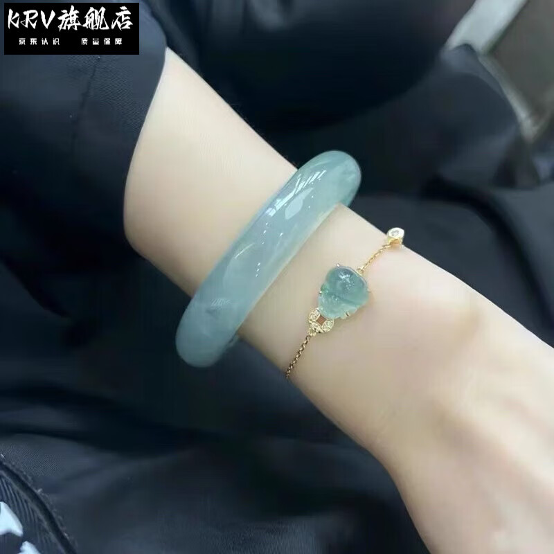 KRV緬甸木那雪花手鏈?zhǔn)宙滛浯涫骤C冰種少女玉鐲子正圈送女友玉手鐲女 內(nèi)徑58-59適合120斤