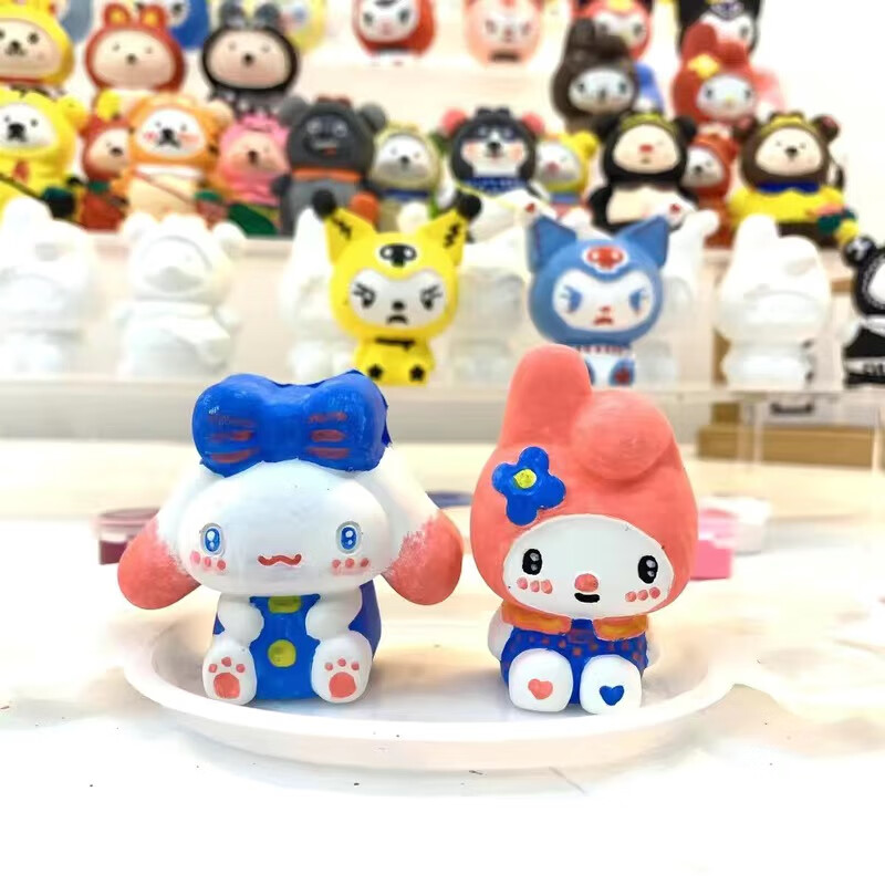 贝可麦拉（beikemaila）儿童石膏娃娃彩绘填画画涂色小熊白模涂鸦手工DIY幼儿园玩具礼物 【10个】2款随机2D白胚+12色2笔